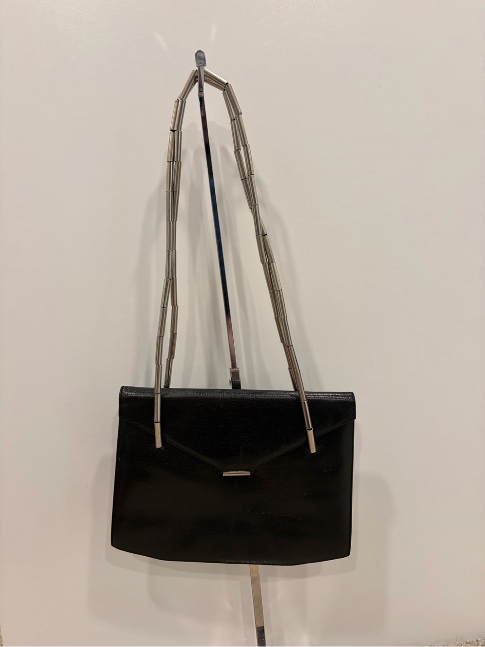 Classic Black Shoulder Bag with Silver Chain Detail